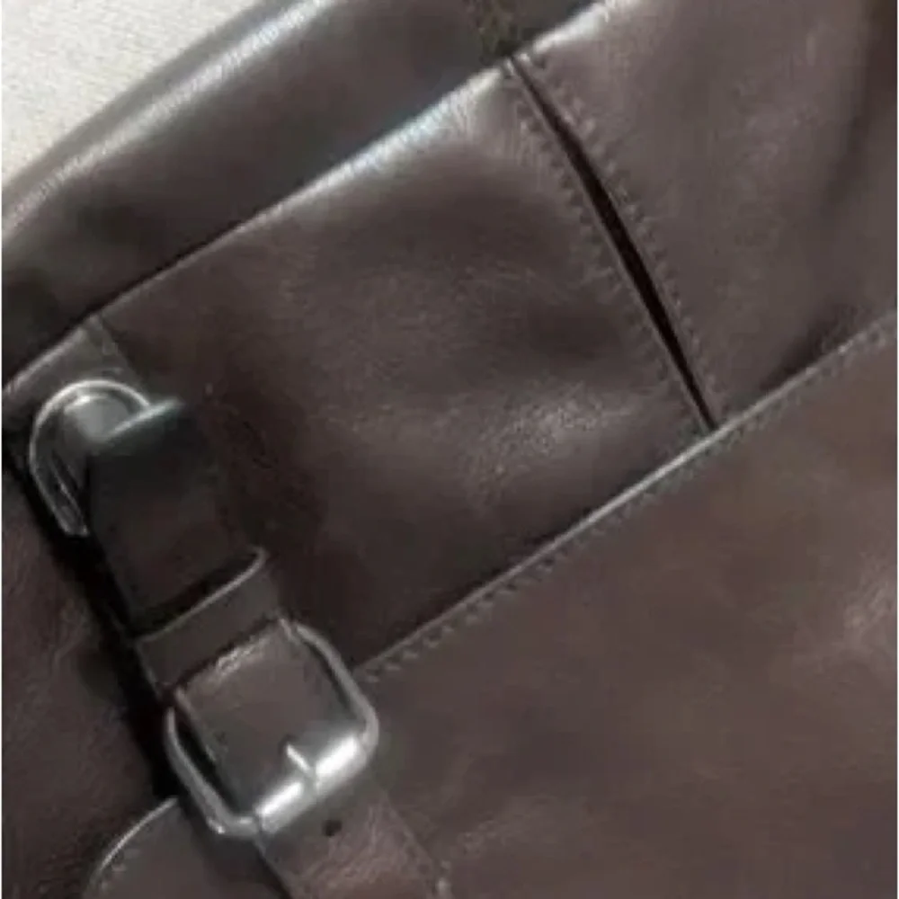 Men's Dark Brown Leather Messenger Satchel with Buckle Accents